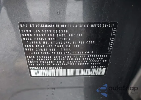 2022 Volkswagen Tiguan 2.0T Se R-Line Black from USA, damaged, VIN 3VV8B7AX2NM008088
